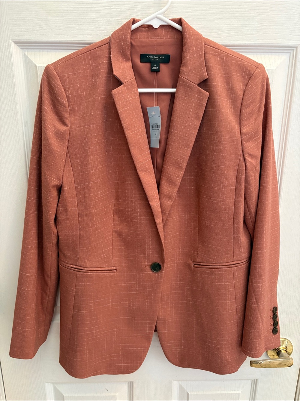 Ann Taylor NWT Rust Orange Windowpane Single-Button Blazer size 8P petite